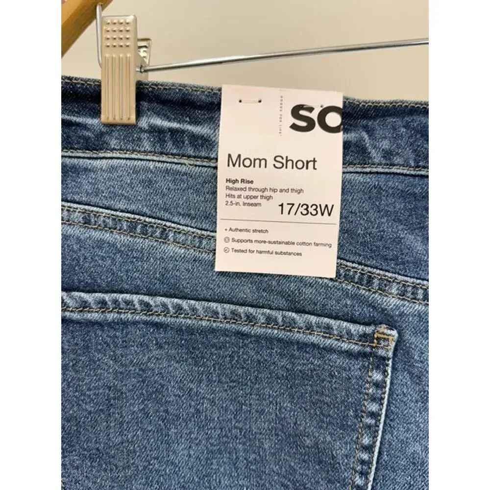 SO High Rise Mom Shorts Distressed Raw Hem Denim NWT Sz17/33W